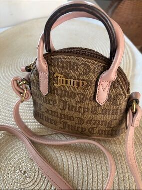 Juicy Couture Brown Monogram Mini Satchel with Pink Trim